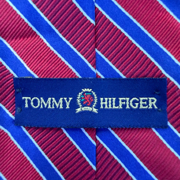 Tommy Hilfiger Mens Red & Blue 100% Silk Reversible Tie Striped & Floral Design