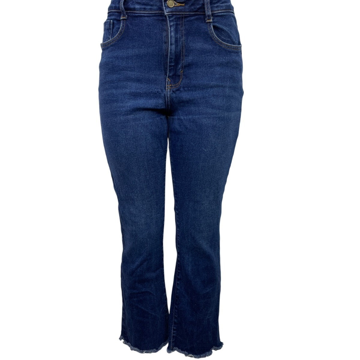 Zara Women's Navy High-Rise Cropped Bootcut Jeans With Frayed Hem Sz M