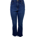 Zara Women's Navy High-Rise Cropped Bootcut Jeans With Frayed Hem Sz M