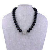 Faceted Glass Bead Necklace Black Magnetic Clasp Handmade Artificial Pearls 