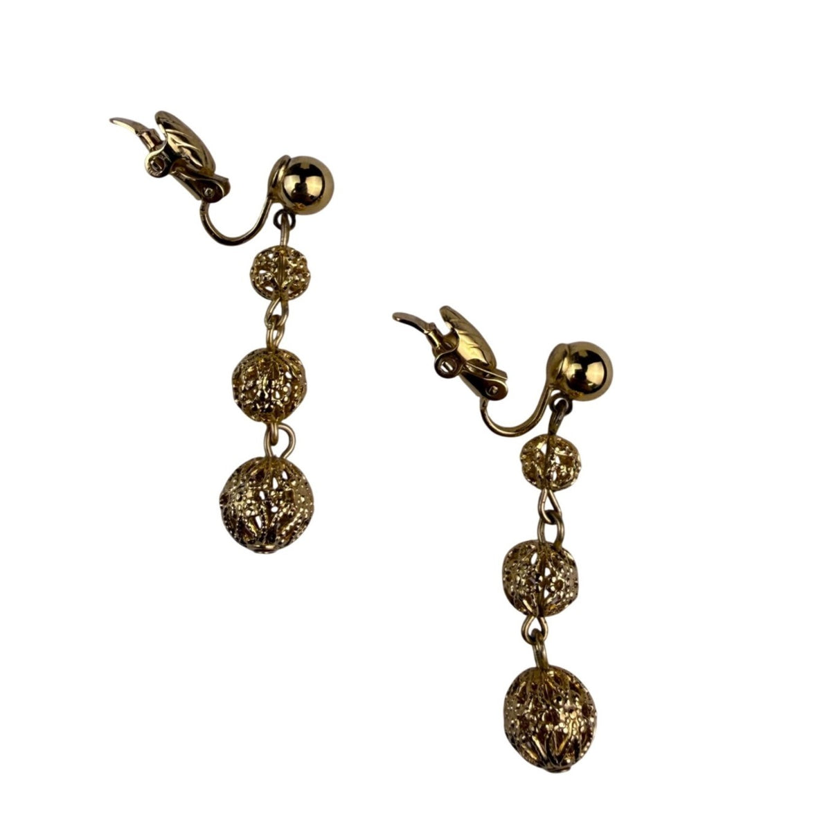 Gold Tone Womens Clip-On Drop Earrings Textured Filigree Dangle Lightweight