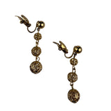 Gold Tone Womens Clip-On Drop Earrings Textured Filigree Dangle Lightweight