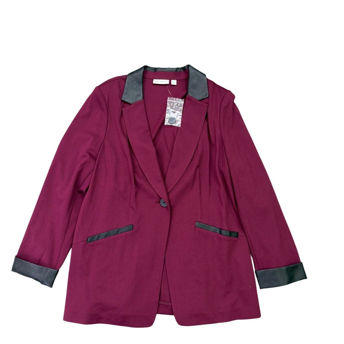 Susan Graver Womens Burgundy Rayon Blend Blazer With Faux Leather Trim Size 14