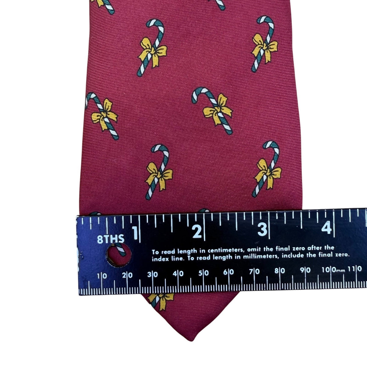 Happy Holiday Mens Red 100% Silk Candy Cane Patterned Tie