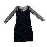 Adrianna Papell Womens Black Long Sleeve Tiered Ruffle Sheath Dress Size 4
