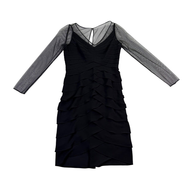 Adrianna Papell Womens Black Long Sleeve Tiered Ruffle Sheath Dress Size 4