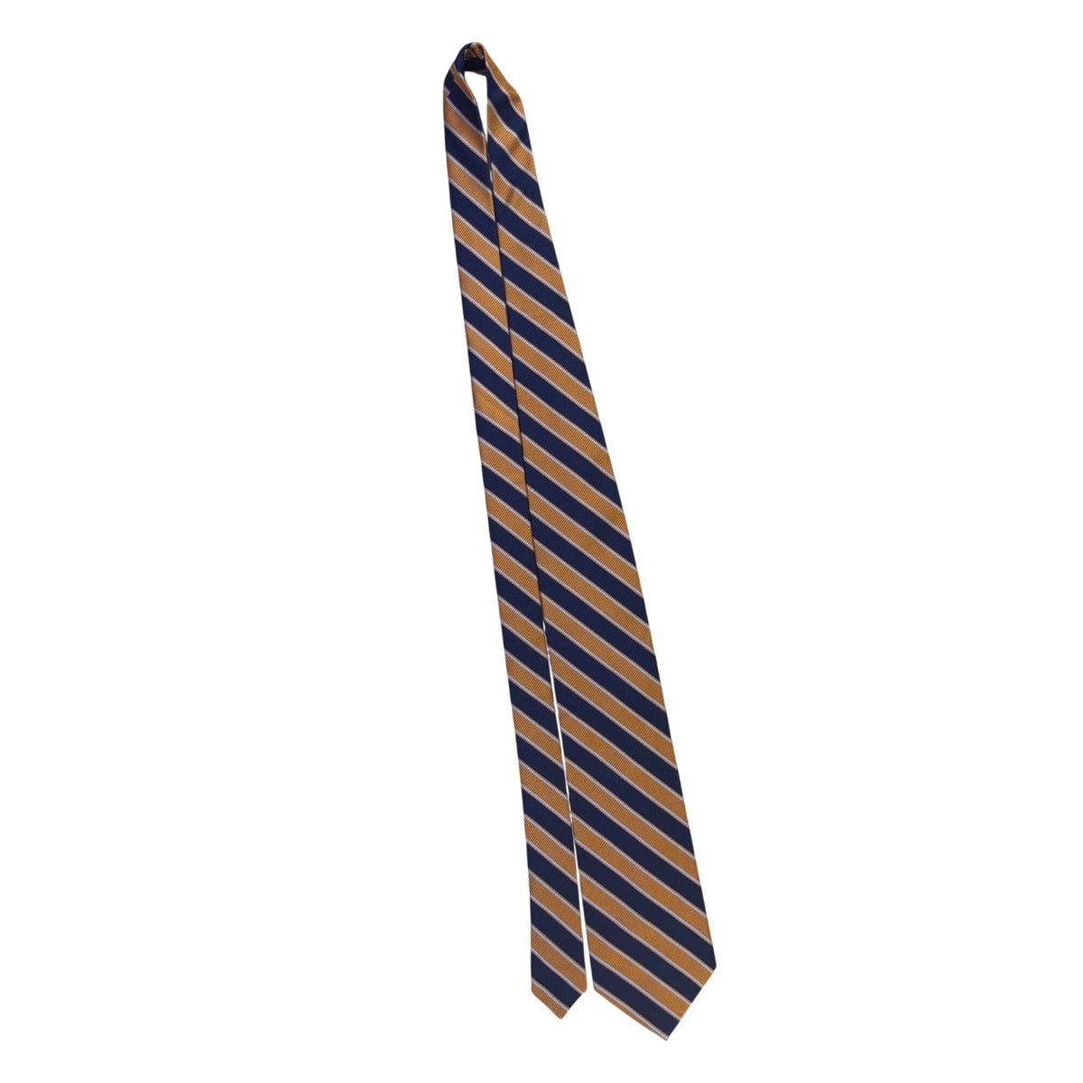 Paul Fredrick Mens Navy & Gold 100% Italian Silk Striped Hand-Tailored Tie