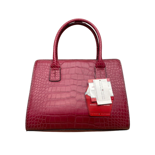 Tommy Hilfiger Women’s Red Croc Embossed Leather Picture Perfect Satchel Bag