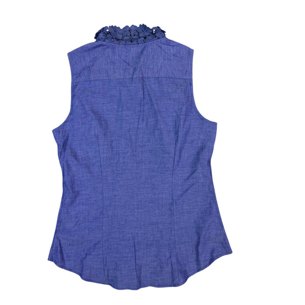 Banana Republic Womens Blue Sleeveless Lace-Collar Button Down Blouse Size 4