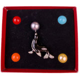 Kenneth Jay Lane Womens Enamel Seal Brooch Rhinestones Interchangeable Balls