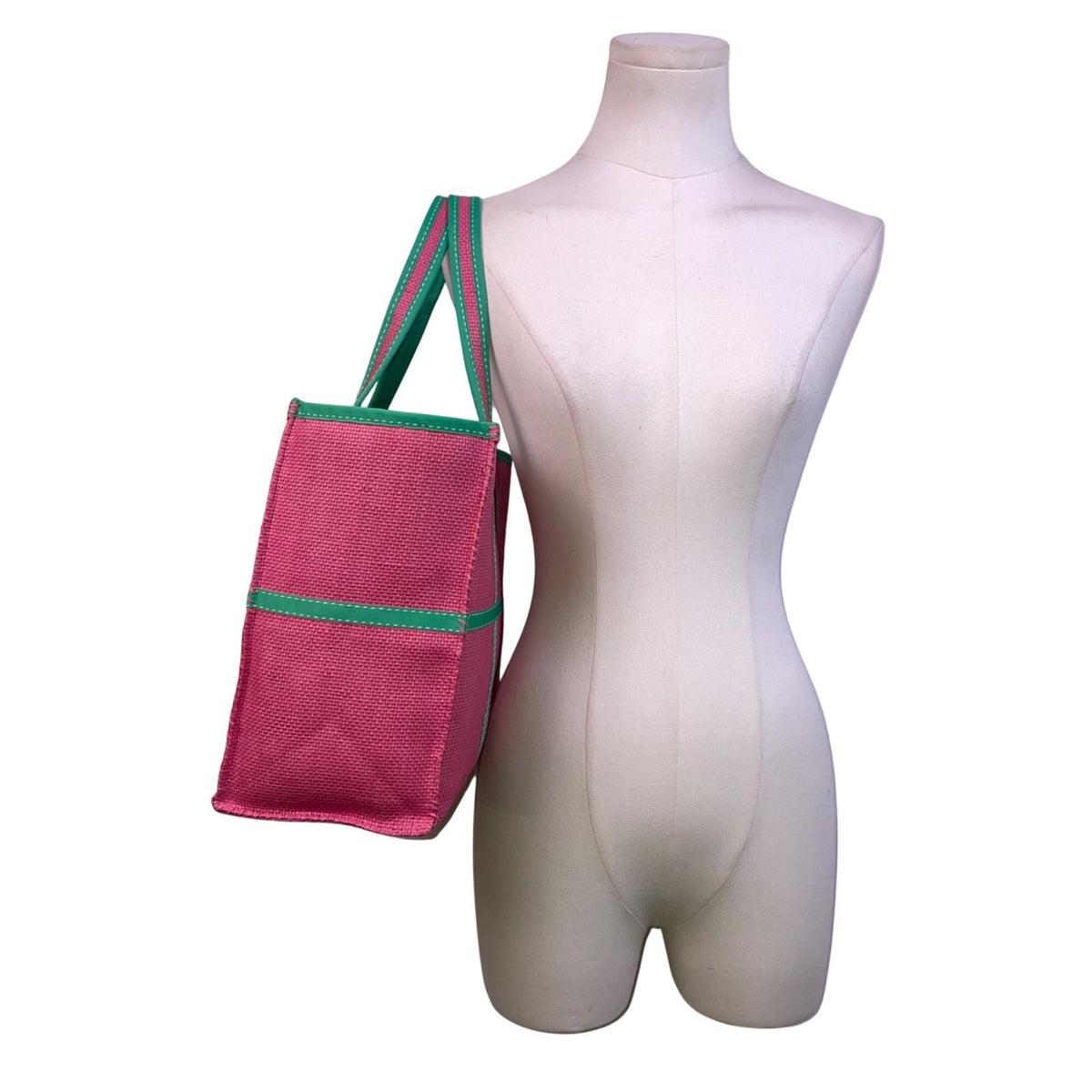 Ralph Lauren Women’s Red & Green Woven Linings Open Top Stitch Detailing Tote