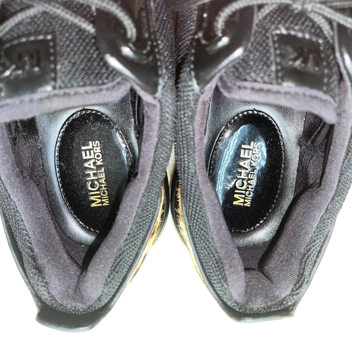 Michael Kors Women’s Black Textile & Leather Blend Leopard Accent Sneakers Sz 7M