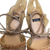 Stuart Weitzman Women’s Brown Embroidered Espadrille Lace-Up Satin Flats Size 7