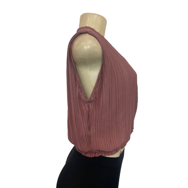 Mango Women's Dusty Pink Pleated Overlap Crop Top Shirt Sz S - NWT