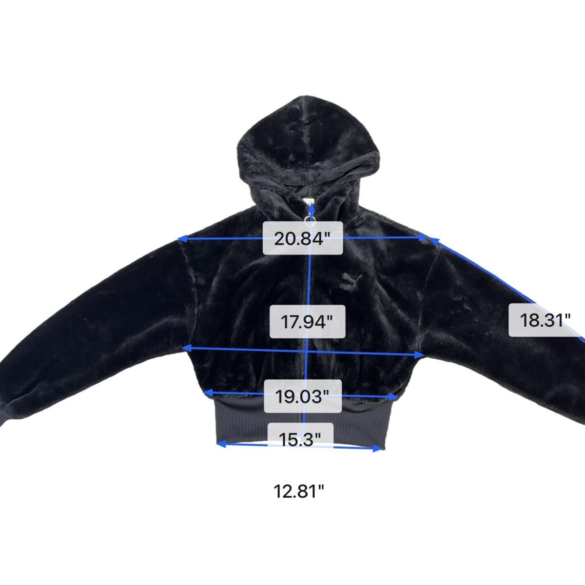 Puma Womens Black Polyester Hooded Fleece Zip-Up Cropped Jacket Size XS