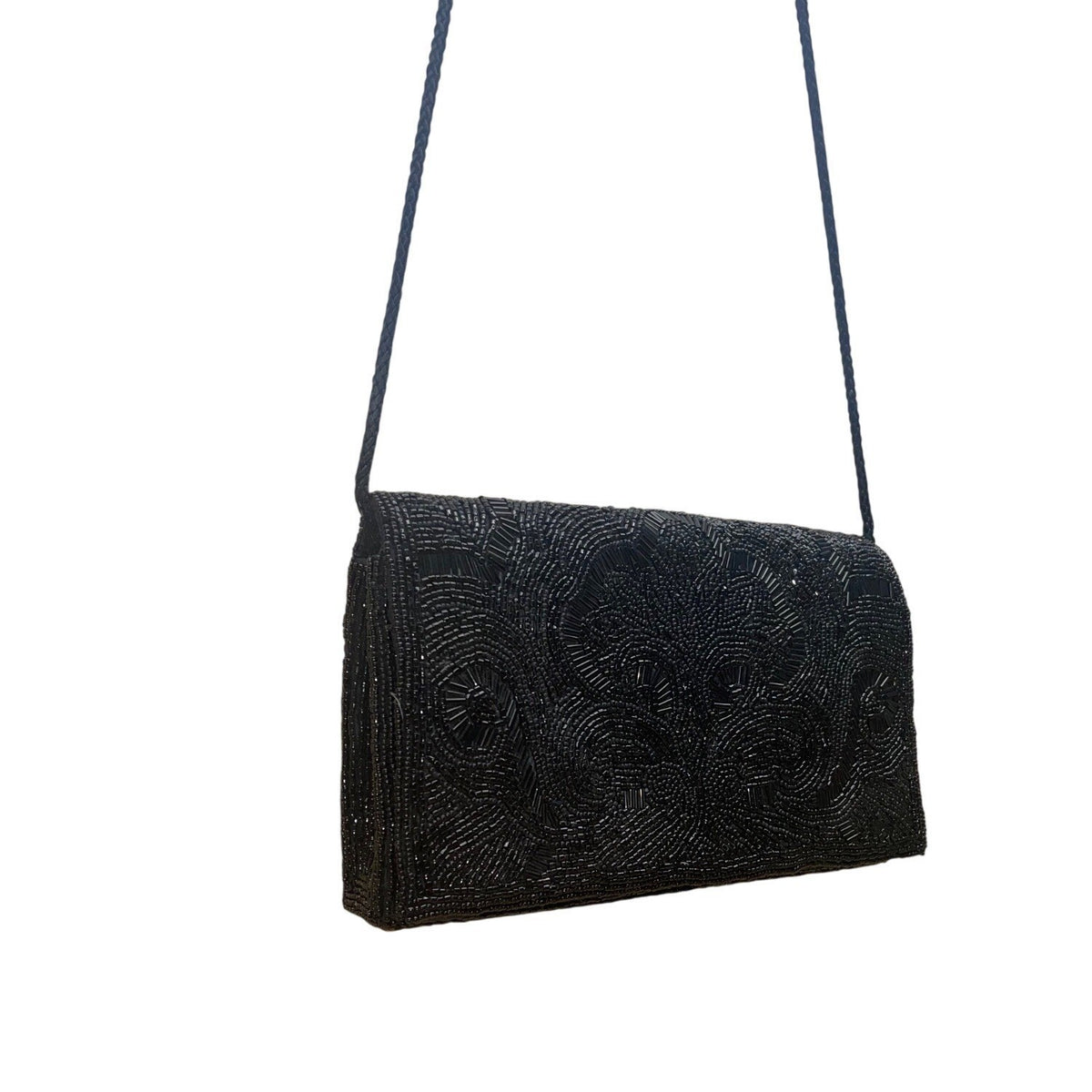 Lord & Taylor Women’s Black Beaded Floral Design Shoulder Strap Evening Clutch
