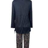 Muk Luks 3-Piece Black Open Cardigan T-Shirt & Floral Pant Lounge Set Sz S - New