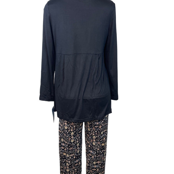 Muk Luks 3-Piece Black Open Cardigan T-Shirt & Floral Pant Lounge Set Sz S - New