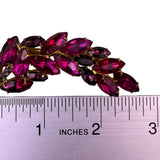 Vintage Art Deco Pink Glass Gold Tone Leaf Brooch Pin Womens Jewelry Gift