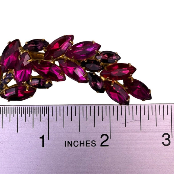 Vintage Art Deco Pink Glass Gold Tone Leaf Brooch Pin Womens Jewelry Gift