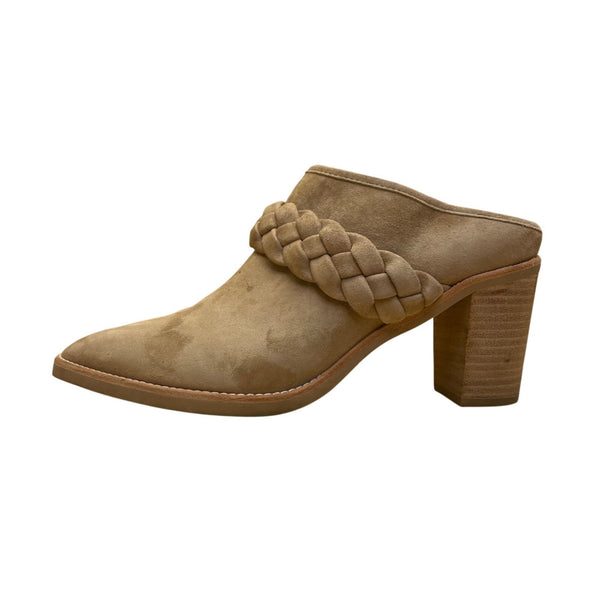 Vita Women’s Tan Suede Braided Slip-On Block Heel Mule Size 8