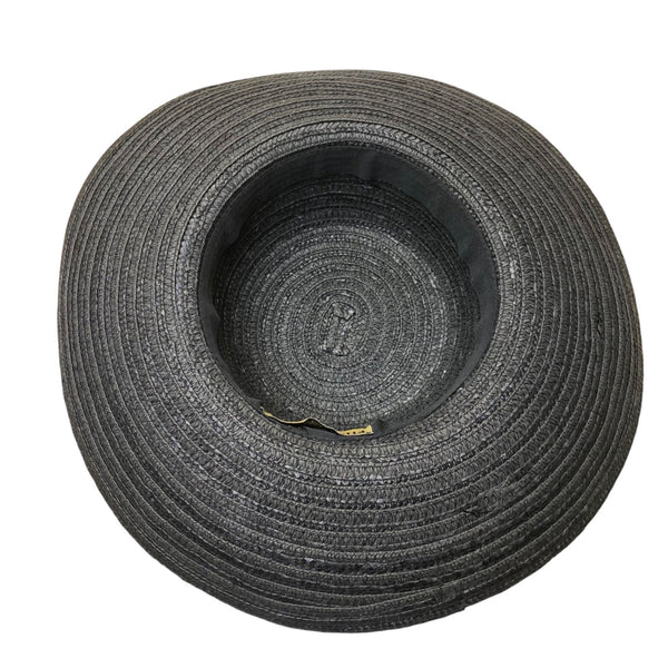 Flora Bella Womens Black Straw Hat W/Mother-Of-Pearl Accents Sun Protection