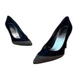 Stuart Weitzman Women’s Black Satin & Glitter Fairlady Stiletto High Heels Size