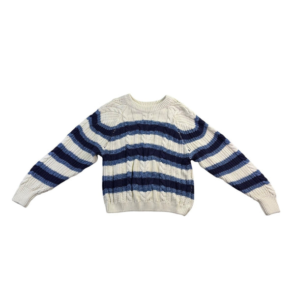 Free People Womens Ivory & Navy Cable Knit Crew Neck Sweater Striped Size S