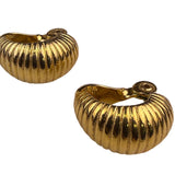 Monet Womens Gold Tone Ribbed Clip-On Hoop Earrings Vintage Crescent Style