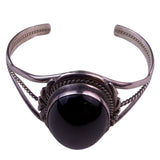 Vintage Navajo Sterling Womens Black Onyx Wide Cuff Bracelet Handcrafted Jewelry