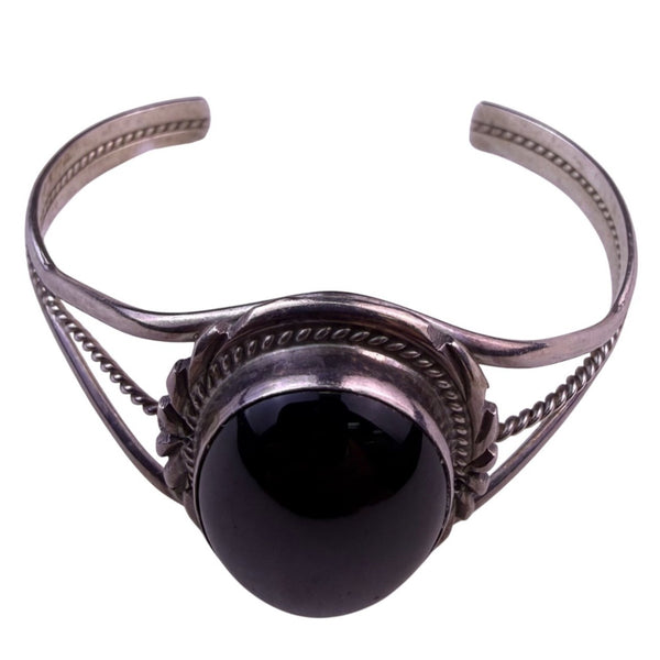 Vintage Navajo Sterling Womens Black Onyx Wide Cuff Bracelet Handcrafted Jewelry