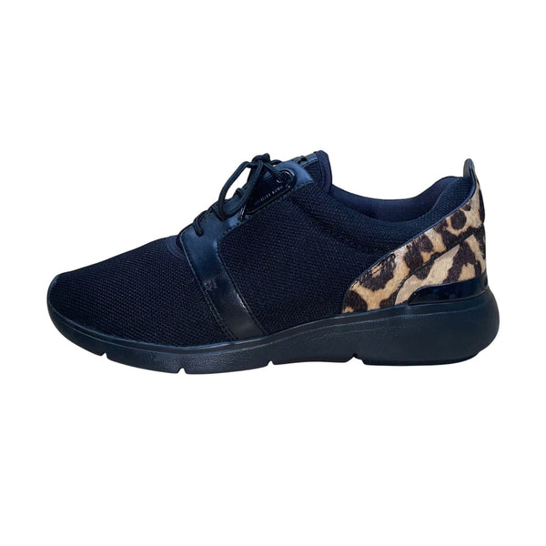 Michael Kors Women’s Black Textile & Leather Blend Leopard Accent Sneakers Sz 7M