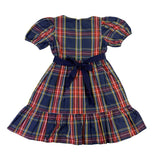 Crewcuts Girls Navy Multicolor Plaid Polyester Puff Sleeve Party Dress Size 7