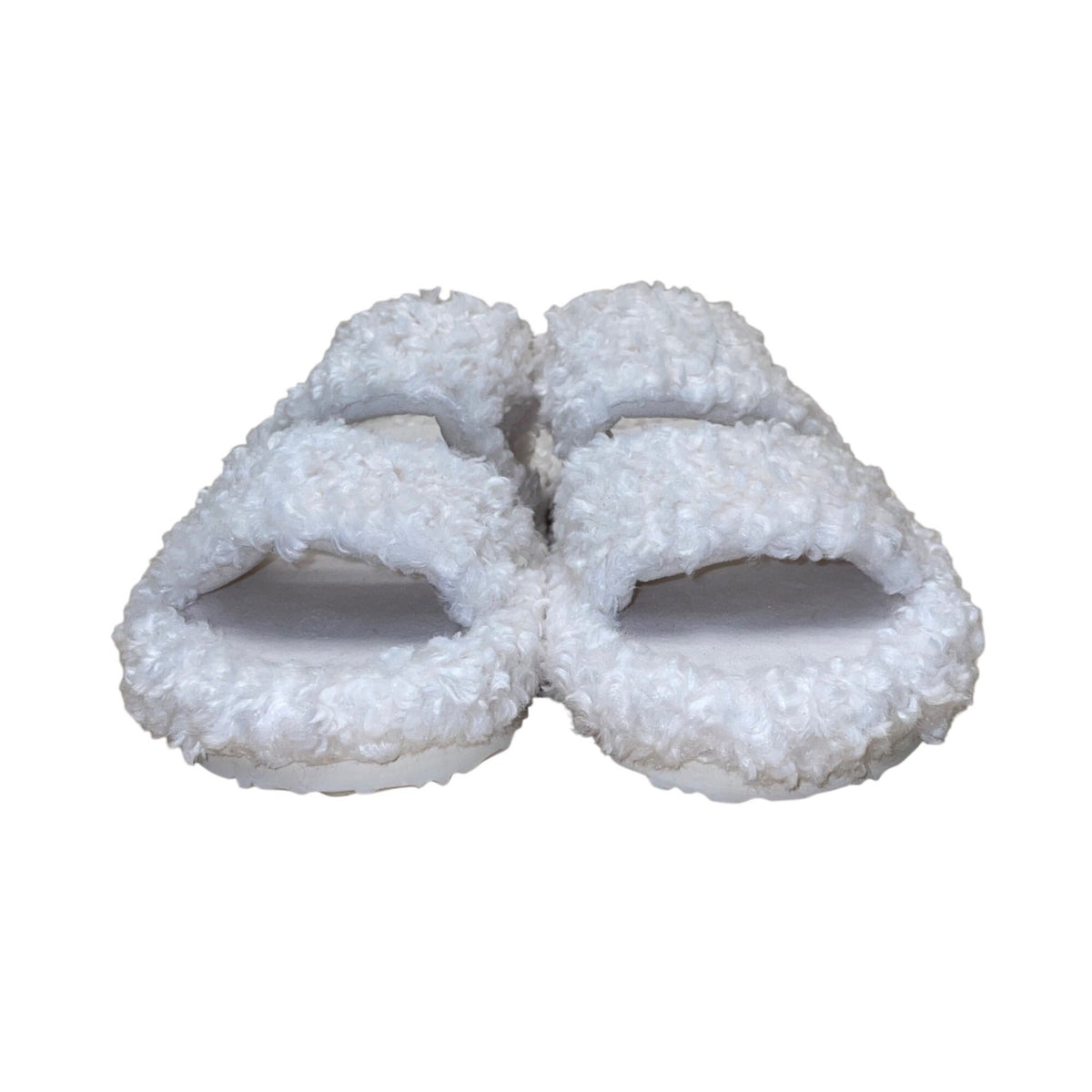EverFoams Women’s White Fuzzy Cozy Dual Straps Slide Sandals Size 5-6