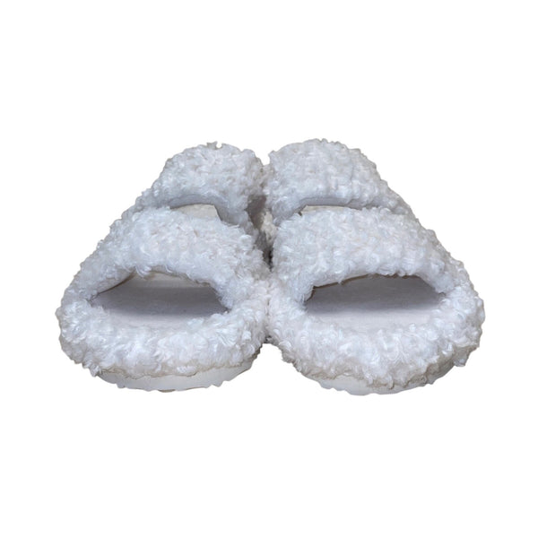 EverFoams Women’s White Fuzzy Cozy Dual Straps Slide Sandals Size 5-6