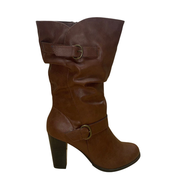 Style&Co Women’s Brown Faux Leather Heeled Mid-Calf Slouch Sachi Boots Size 9M