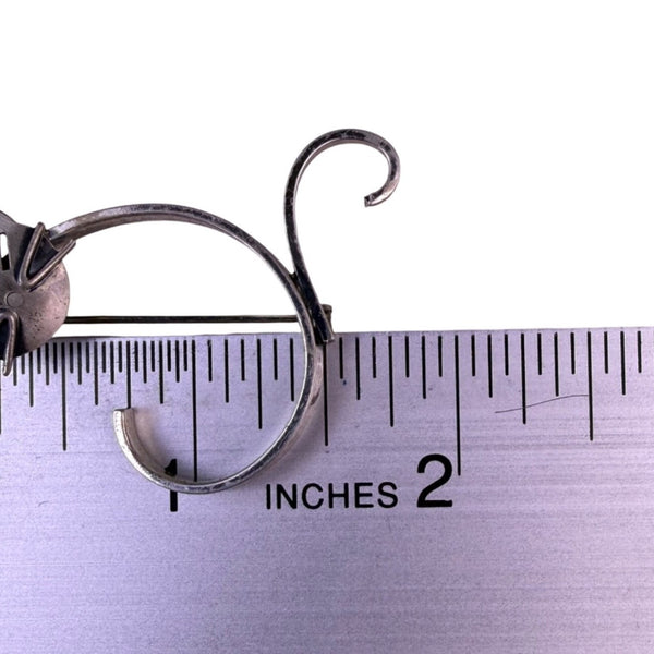 Beau Womens Sterling Silver Tone Metal Cat Shape Brooch Vintage Modernist