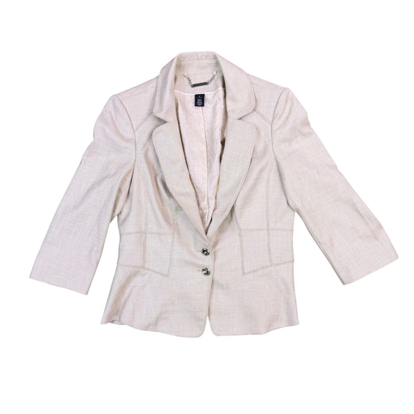 White House Black Market Womens Beige Linen Blend Blazer Jacket Size 10