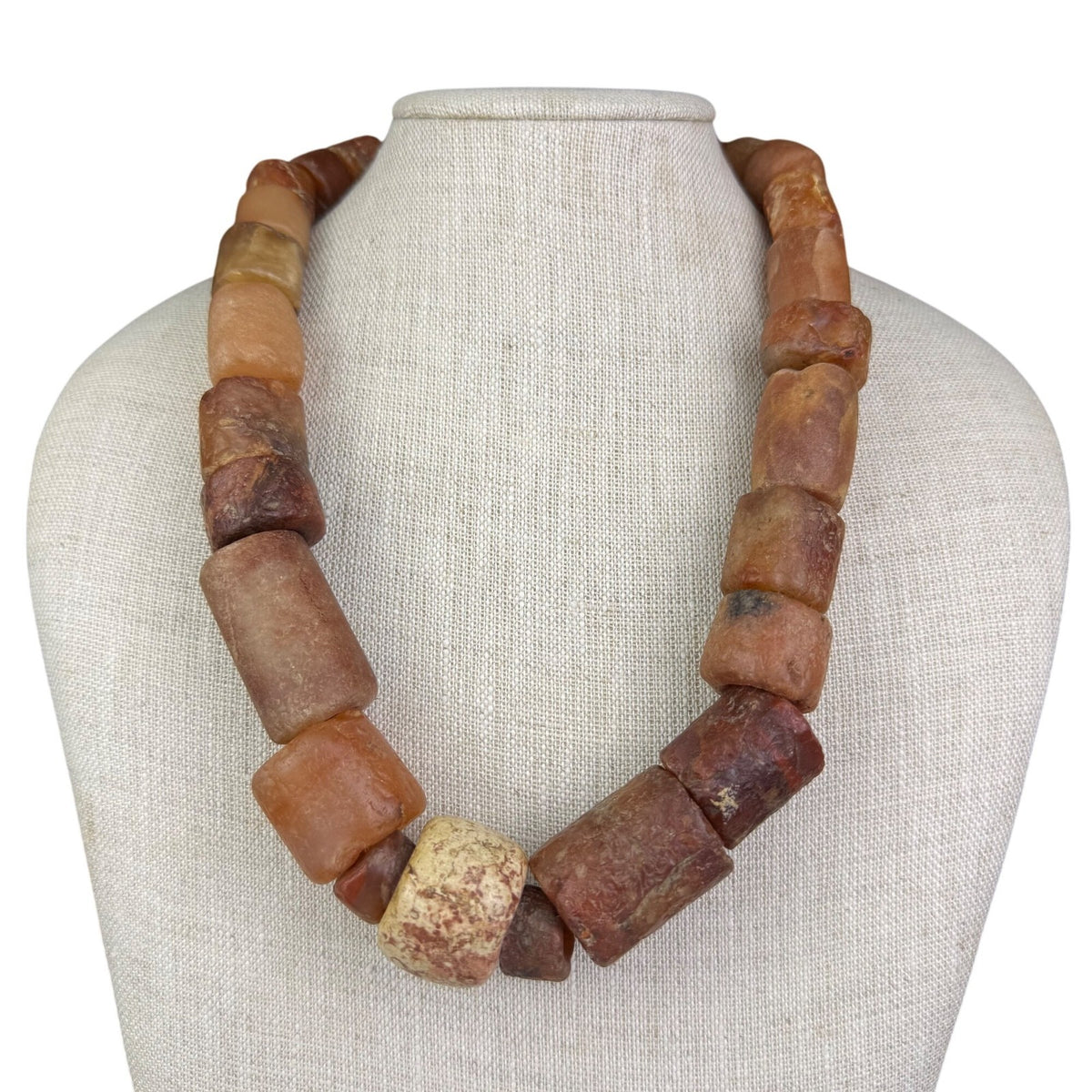 Rustic Natural Stone Bead Necklace Chunky Red/Brown Handcrafted Vintage Style