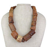 Rustic Natural Stone Bead Necklace Chunky Red/Brown Handcrafted Vintage Style