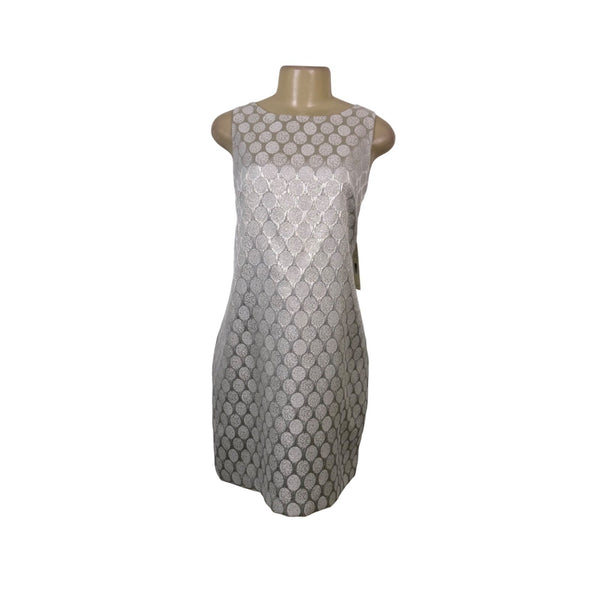 Eliza J Womens Silver Polka Dot Sleeveless Cocktail Dress Metallic Blend Size14P