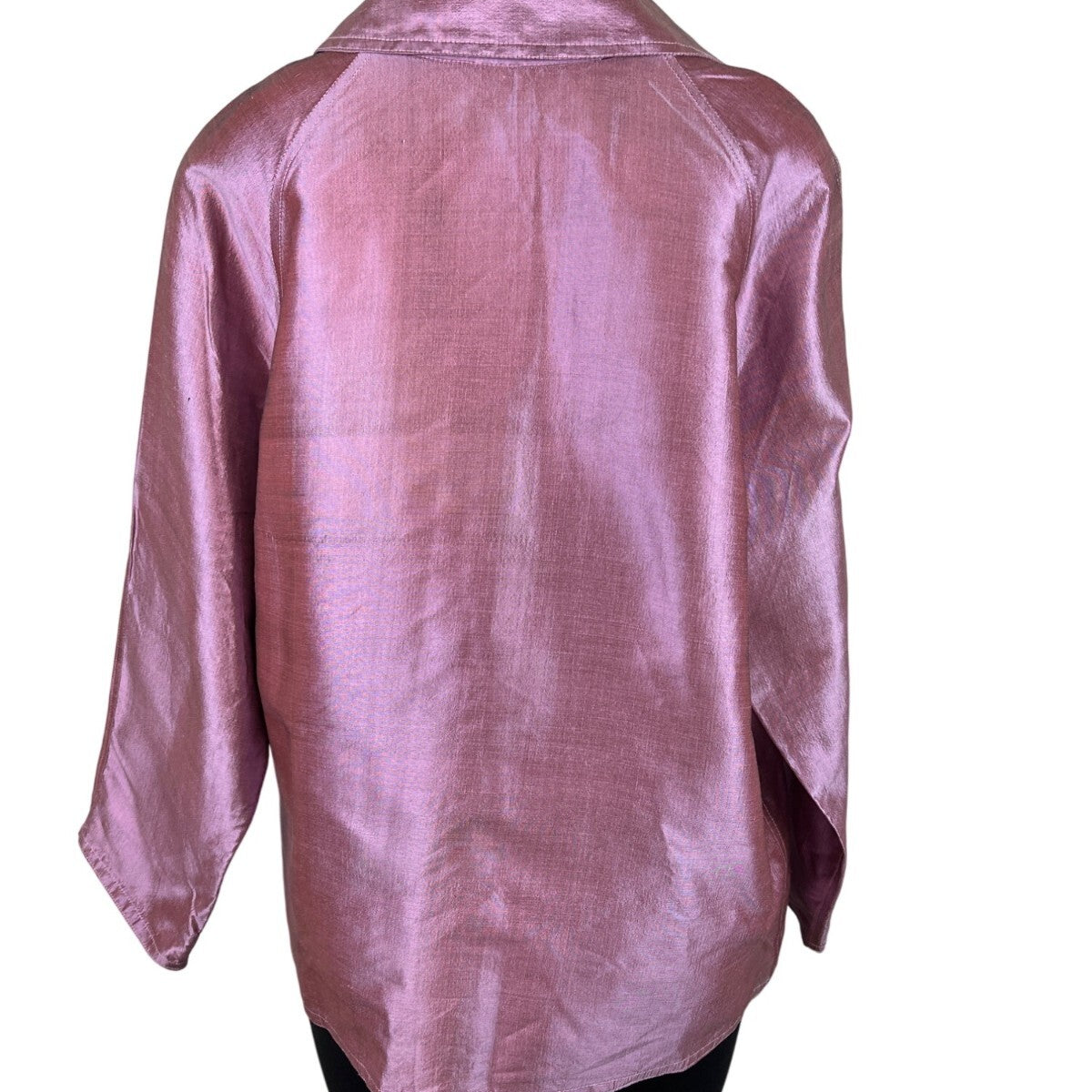 Nina McLemore Metallic Pink Jacket Long Sleeves Wide Collar Hidden Front Women