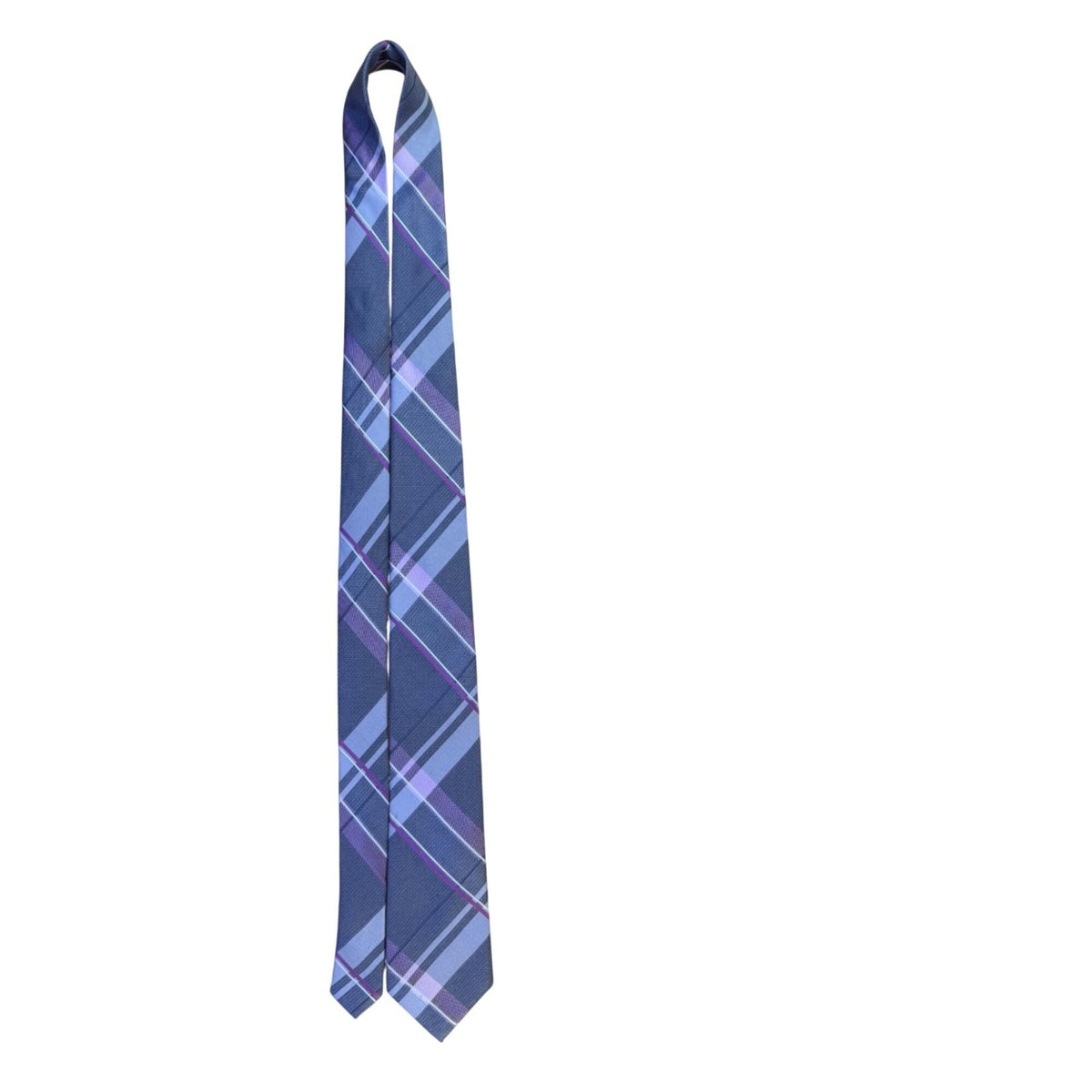 Michael Kors Mens Blue & Purple Plaid Silk Blend Neck Tie Elegant Business Style