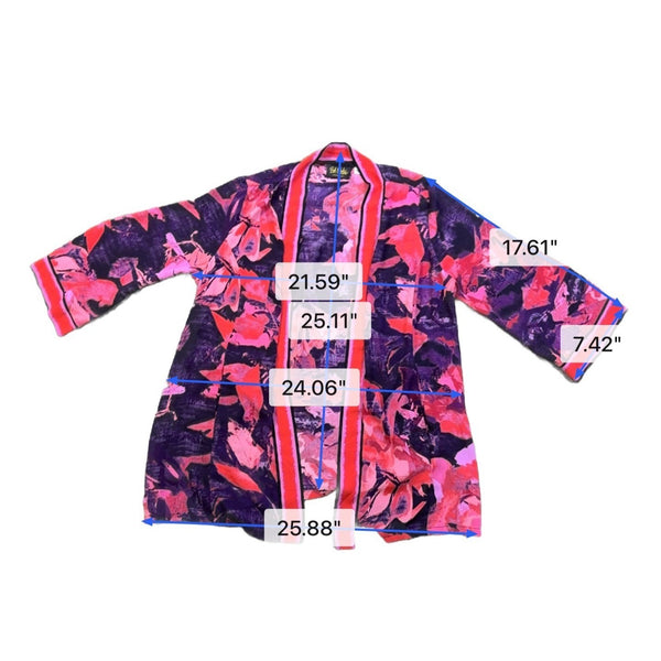 Bob Mackie Womens Multicolor Floral Kimono Jacket  Vibrant Pattern Size L