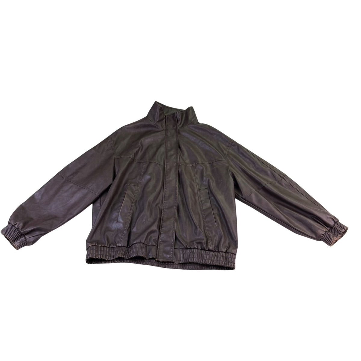 Bershka Mens Brown Faux Leather Bomber Jacket Lining Lightweight Size XL