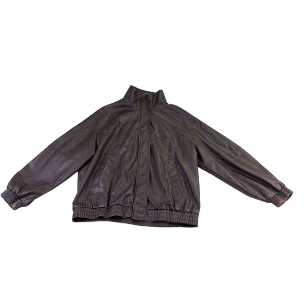 Bershka Mens Brown Faux Leather Bomber Jacket Lining Lightweight Size XL