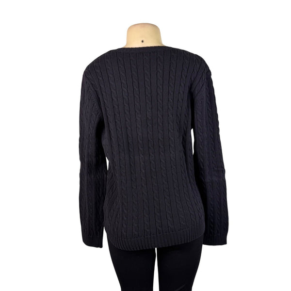 Lauren Ralph Lauren Womens Black Cotton Cable Knit V-Neck Sweater Sz XL