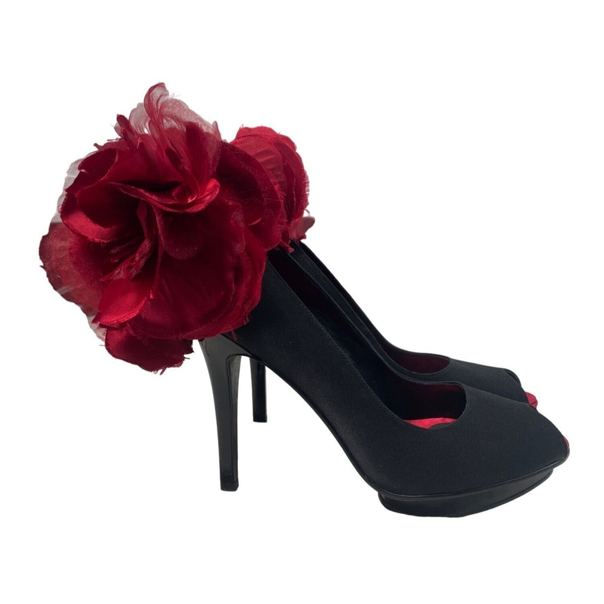 Beverly Feldman Women's Black Peep Toe Platforms 4.5in Heel Sz 8 (EU 38)