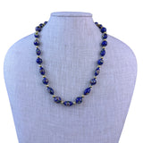 Chinese Cloisonné Womens Blue Bead Necklace Floral Motifs With Gold Spacers