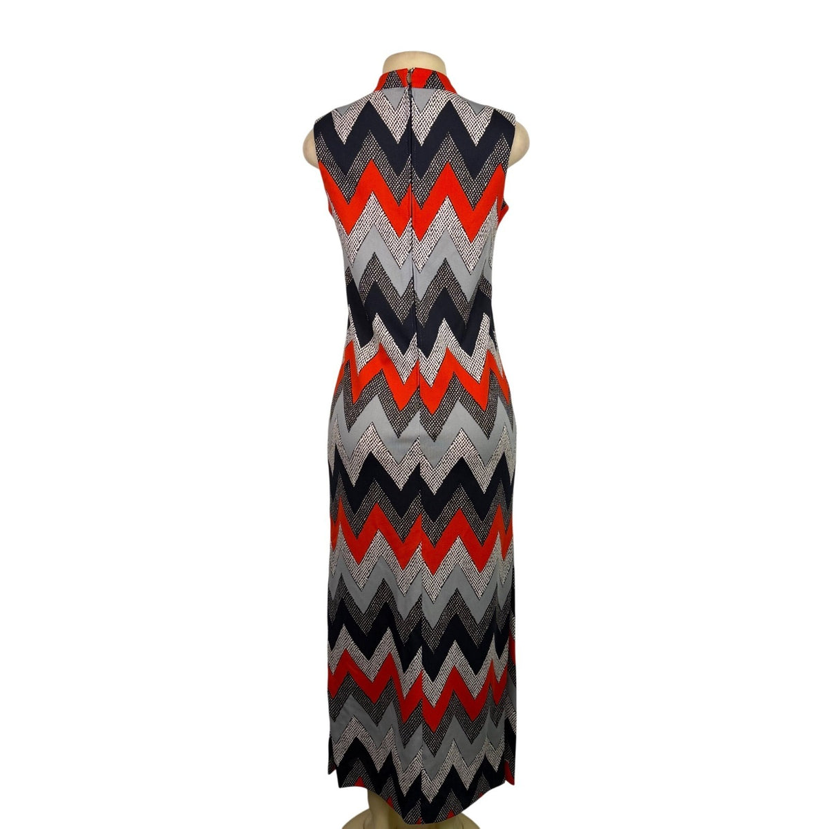Chevron Pattern Womens Sleeveless Maxi Dress Red/Black/Gray Sz L